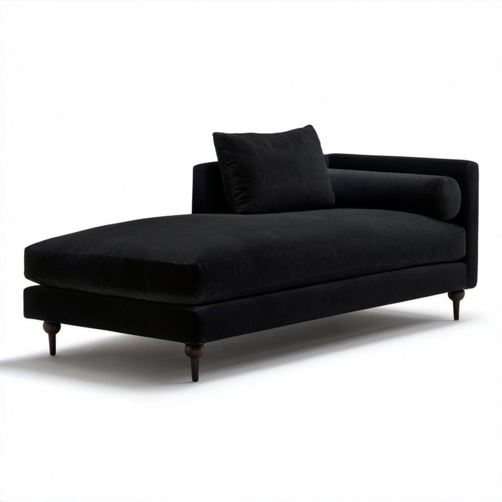 Szezlong prawostronny z aksamitu czarny 180 x 85 x 78 cm