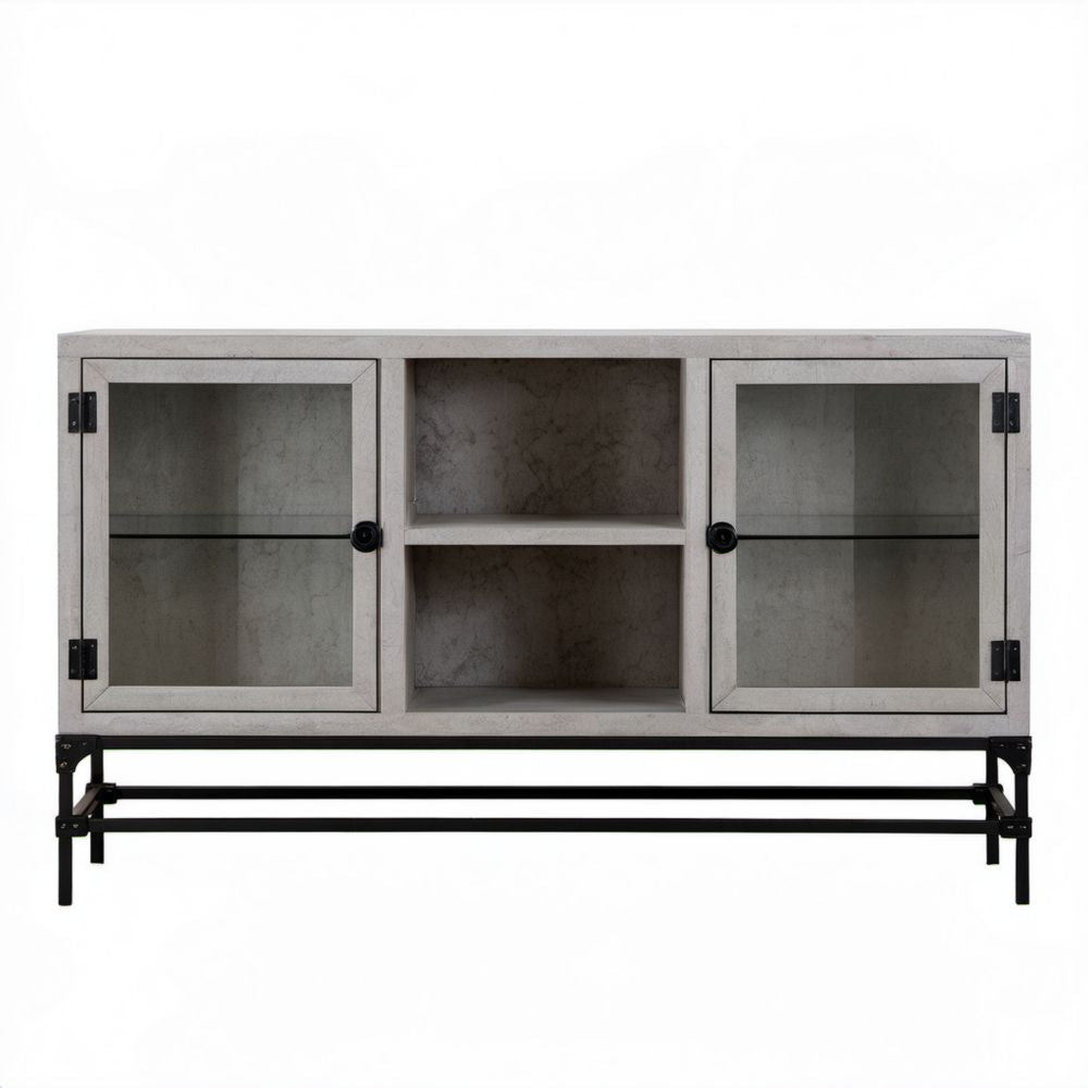 Szara szafka RTV z płyty MDF i szkła hartowanego 140 x 40 x 80 cm
