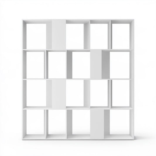 Biały regał biblioteczny z płyty wiórowej 120 x 120 x 30 cm, 16 komór