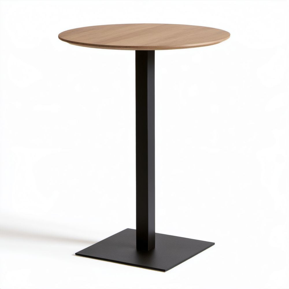 Okrągły stół barowy drewniany i stalowy Ø 70 cm, wys. 110 cm, jasny dąb/czarny