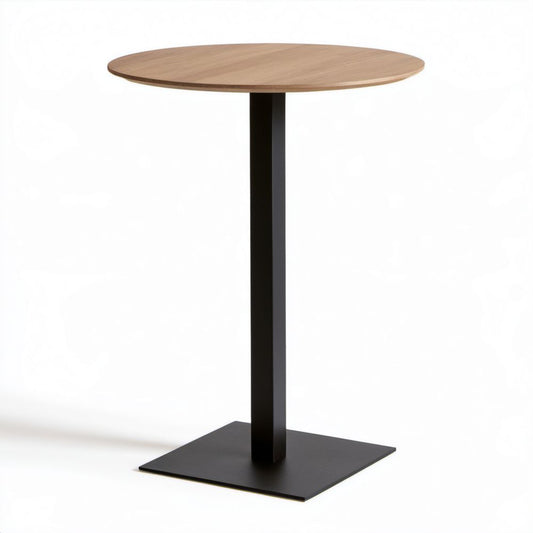 Okrągły stół barowy drewniany i stalowy Ø 70 cm, wys. 110 cm, jasny dąb/czarny
