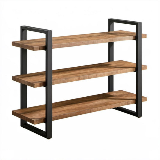 Regał stojący z 3 półkami z płyty wiórowej laminowanej i stali, brązowo-czarny, 120 × 30 × 90 cm