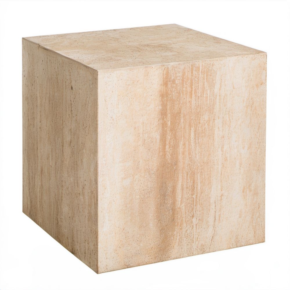 Beżowy kwadratowy stolik boczny z naturalnego trawertynu 45 x 45 x 45 cm