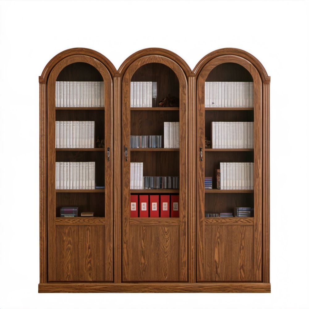 Trzydrzwiowa witryna drewniana MDF fornirowana ze szkłem, brąz orzechowy, 180 × 45 × 220 cm