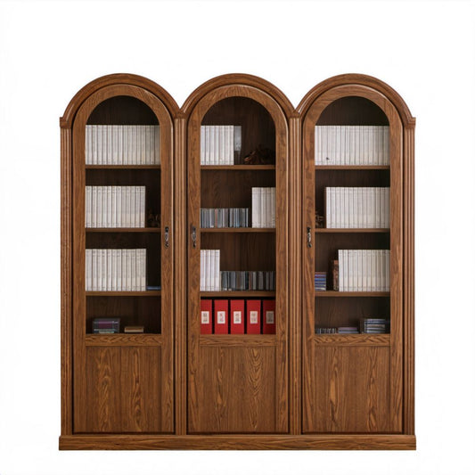 Trzydrzwiowa witryna drewniana MDF fornirowana ze szkłem, brąz orzechowy, 180 × 45 × 220 cm