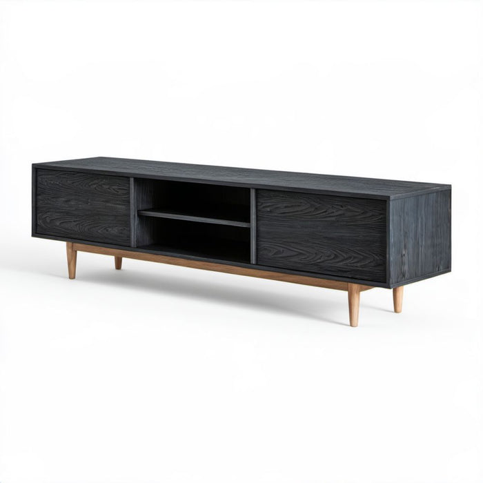 Czarna szafka RTV z płyty MDF, 180 x 40 x 50 cm
