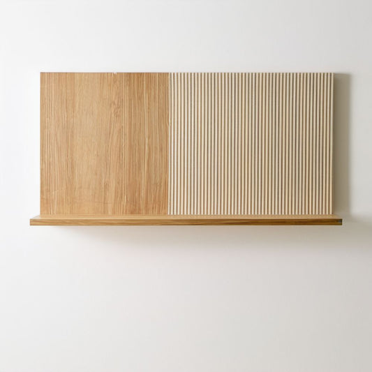 Ścienna półka z panelem lamelowym MDF w dekorze dębu, 120 × 20 × 55 cm