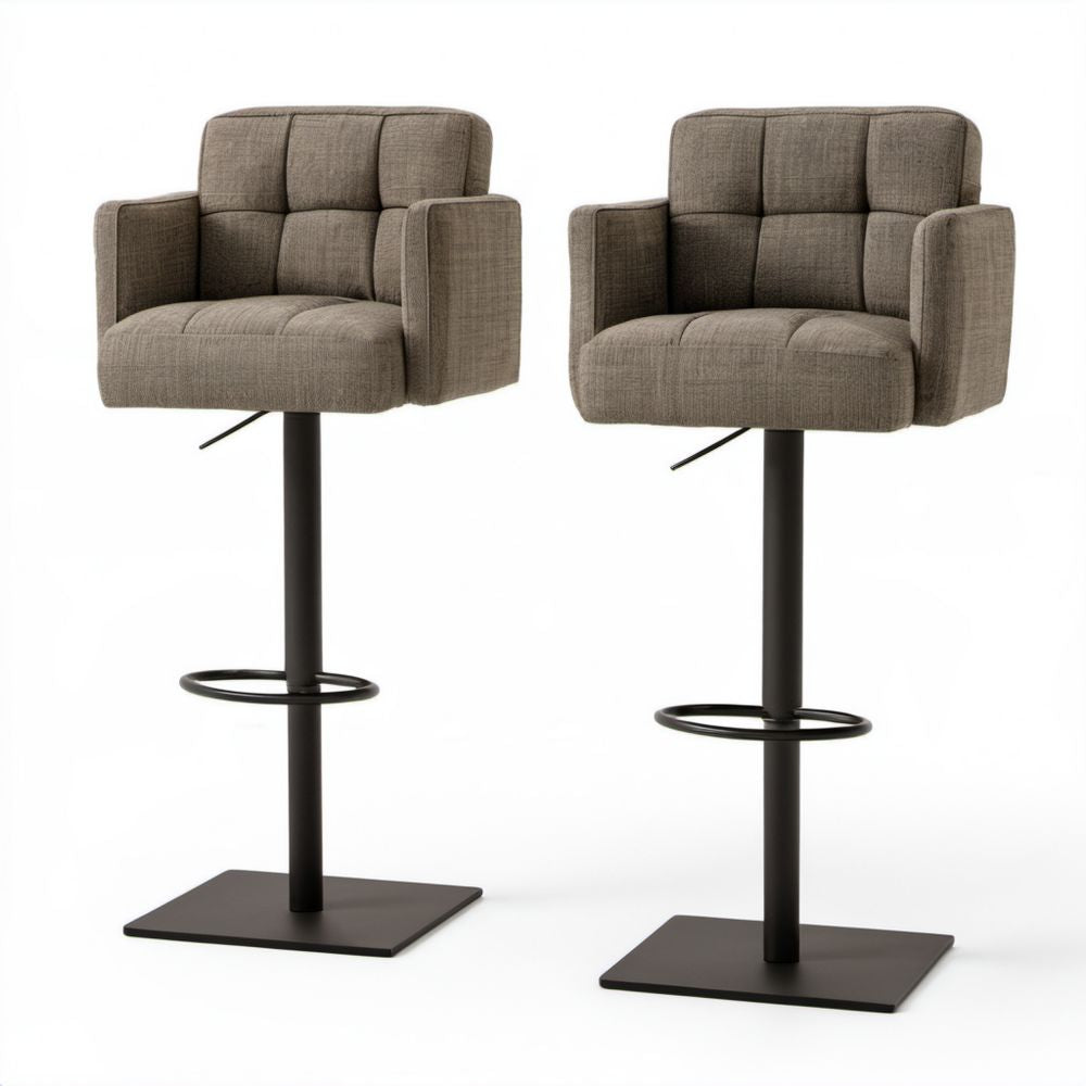 Zestaw 2 hokerów barowych taupe z tapicerką materiałową i stalową podstawą, 58 x 57 x 96–116 cm