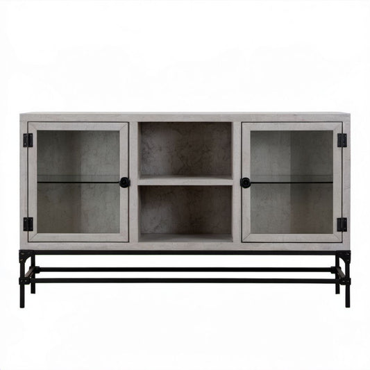 Szara szafka RTV z płyty MDF i szkła hartowanego 140 x 40 x 80 cm