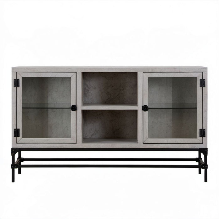 Szara szafka RTV z płyty MDF i szkła hartowanego 140 x 40 x 80 cm