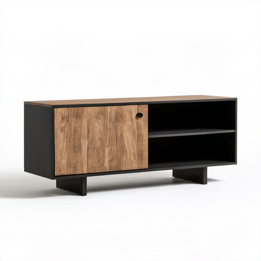 Szafka RTV z drzwiami przesuwnymi z płyty laminowanej czarna/orzech 120 × 40 × 50 cm