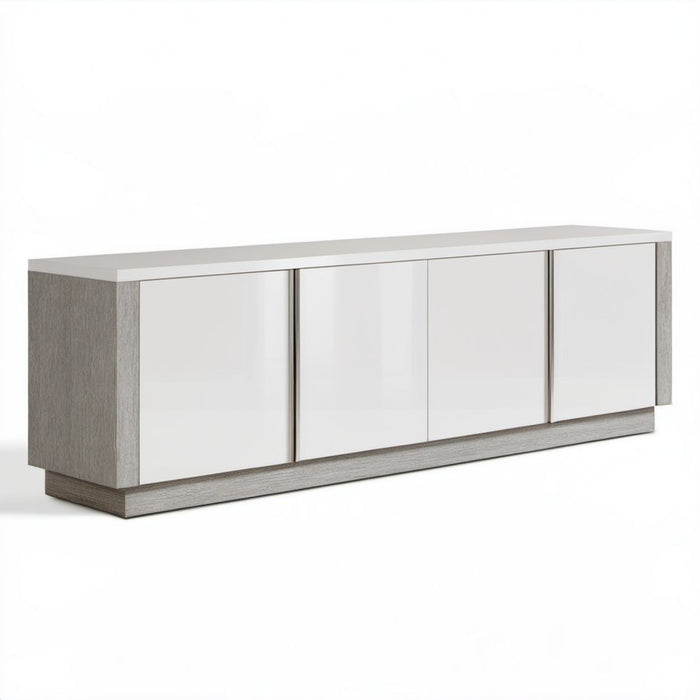 Szafka RTV z płyty MDF i płyty wiórowej, biała i szary dąb, 180 x 45 x 60 cm, 4 drzwi